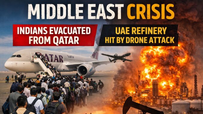 Middle East War Escalates: 1,000 Indians Evacuated from Qatar, UAE Refinery Halted After Drone Strike