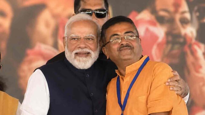 Historic Moment at Brigade: Modi Hugs Suvendu After Oath, Shah & Yogi Join In